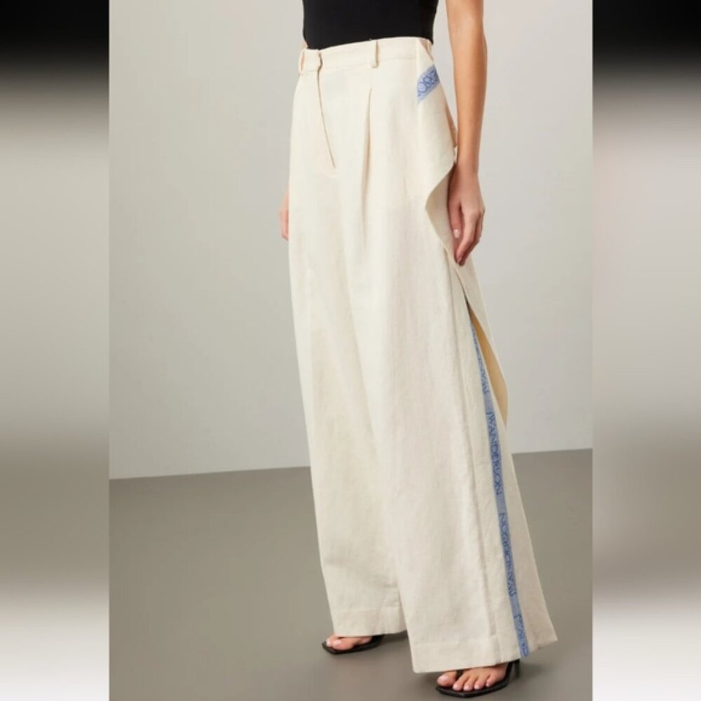 JW Anderson Linen Side Panel Logo Wide Leg Pants 4